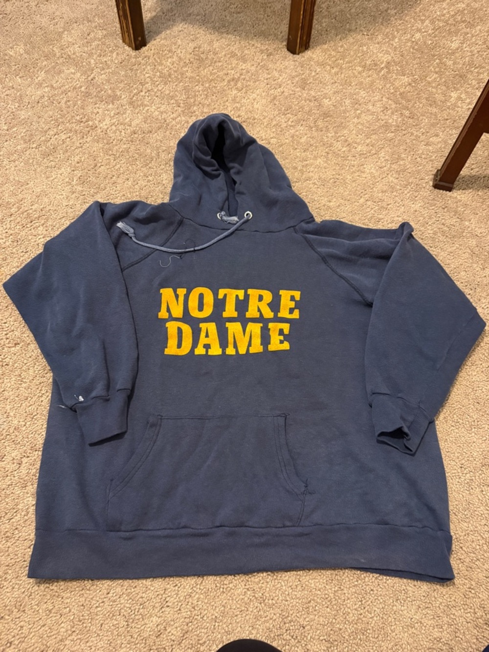 VINTAGE Notre Dame Navy Blue Hoodie with Yellow Lettering